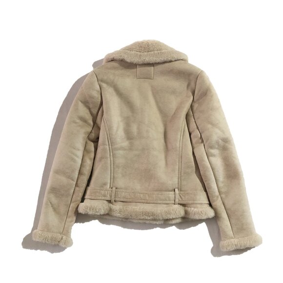 NWT Abercrombie and Fitch Moto Jacket Womens Size XS Beige Suede Faux Shearling - Picture 8 of 8